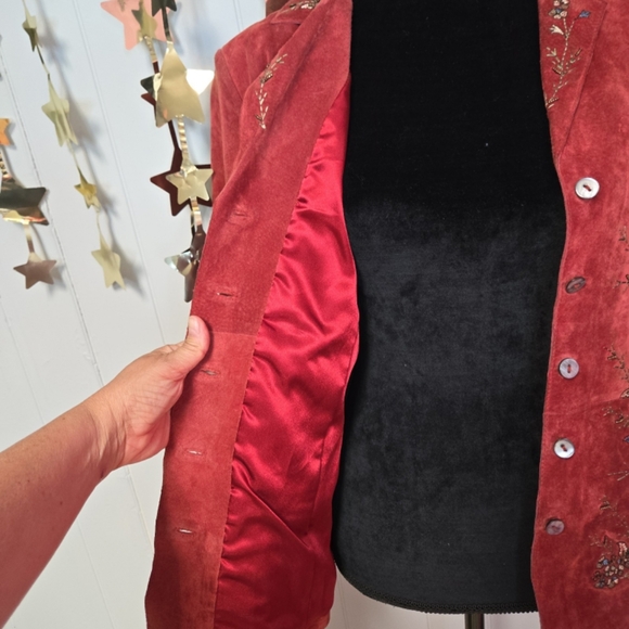 Vintage Eric Gaskins- Jolie Suede Blazer Brick Red. Embroidered and beaded SzM - Picture 6 of 7